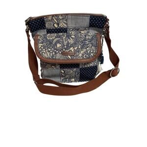 Sakroots Artist Circle Navy Floral Shoulder Cross Body Purse Charm Blue White
